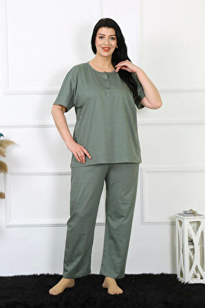 MONOLYA KADIN 5XL-6XL-7XL-8XL BÜYÜK BEDEN YEŞİL KISA KOL PİJAMA TAKIM 75012