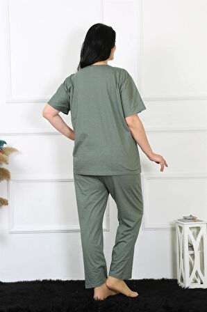 MONOLYA KADIN 5XL-6XL-7XL-8XL BÜYÜK BEDEN YEŞİL KISA KOL PİJAMA TAKIM 75012