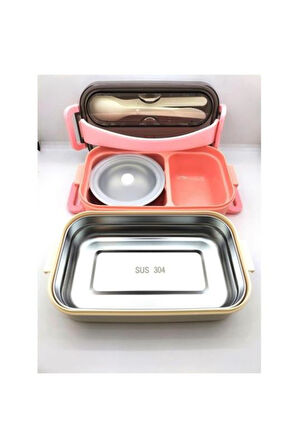 Vagon 2 Katlı VGN-465 Paslanmaz Çelik Pembe Lunch Box Sefer Tası - Yemek Kutusu