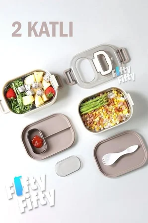 Vagon 1000 ML İki Kat Üç Bölme Paslanmaz Çelik Bento Lunch Box Yeni Nesil Sefer Tası-Sos Kaseli - Lacivert - VGN-7081