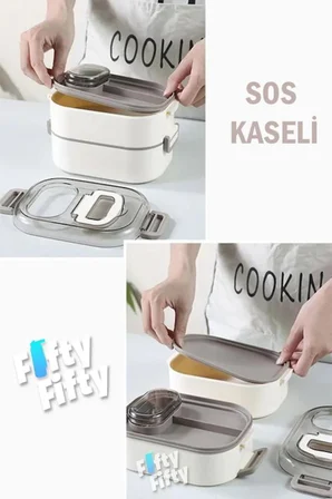 Vagon 1000 ML İki Kat Üç Bölme Paslanmaz Çelik Bento Lunch Box Yeni Nesil Sefer Tası-Sos Kaseli - Lacivert - VGN-7081