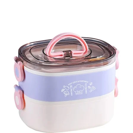 Vagonlife 1200 ml Iki Kat Üç Bölme Paslanmaz Çelik Bento Lunch Box Yeni Nesil Sefer Tası BL-50251 Mor