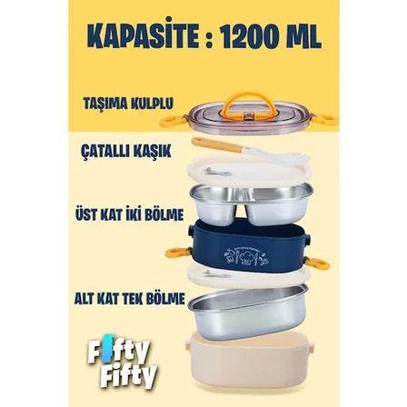 Vagonlife 1200 ml Iki Kat Üç Bölme Paslanmaz Çelik Bento Lunch Box Yeni Nesil Sefer Tası BL-50251 Mor