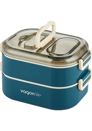 Vagonlife 1000 ML İki Kat Üç Bölme Paslanmaz Çelik Bento Lunch Box Yeni Nesil Sefer Tası-Sos Kaseli 7081
