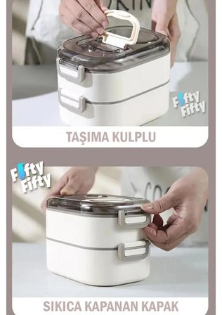 Vagonlife 1000 ML İki Kat Üç Bölme Paslanmaz Çelik Bento Lunch Box Yeni Nesil Sefer Tası-Sos Kaseli 7081