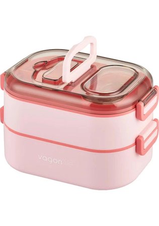 Vagonlife 1000 ml Iki Kat Üç Bölme Paslanmaz Çelik Bento Lunch Box Yeni Nesil Sefer Tası-Sos Kaseli7081