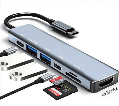 HEPU MacBook Pro, Samsung Galaxy Serisi 7'si 1 arada USB C - 4K HDMI Hub ve PD Şarj ve Kart Okuyucu