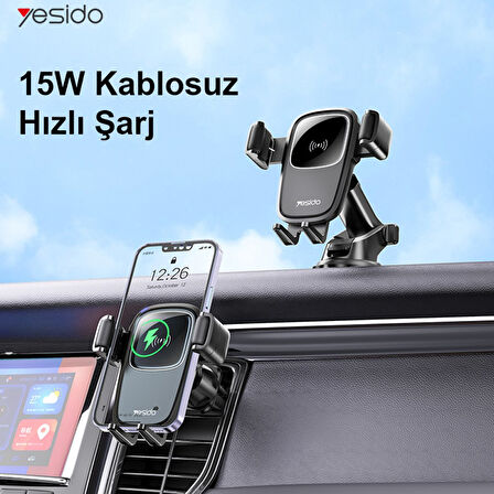 Yesido 2in1 Izgara Klipsli ve Yapışkanlı 15W Araç Tutucu - Siyah