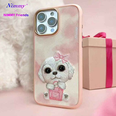 iPhone 16 Uyumlu 3D Göz Pembe Köpek Detaylı Gerçek Nakış İşlemeli Kabartmalı New Big Eyes Kılıf