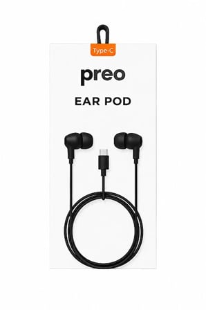 Preo Ear Pod Type-C Kulakiçi Silikonlu Kulaklık Siyah