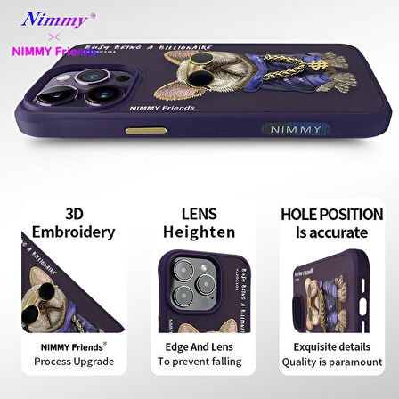 iPhone 13 Pro Uyumlu 3D Gözlük Zincir Mor Köpek Detaylı Nakış İşlemeli Kabartmalı Cool Glasses Kılıf
