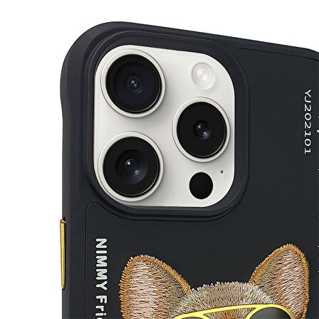 iPhone 15 Pro Uyumlu 3D Gözlük Zincir Köpek Detaylı Nakış İşlemeli Kabartmalı Cool Glasses Kılıf