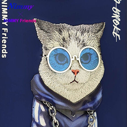 iPhone 15 Pro Uyumlu 3D Gözlük Zincir Handsome Kedi Nakış İşlemeli Kabartmalı Cool Glasses Kılıf