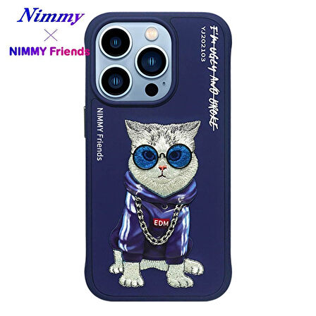 iPhone 15 Pro Max Uyumlu 3D Gözlük Zincir Handsome Kedi Nakış İşlemeli Kabartmalı Cool Glasses Kılıf
