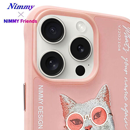 iPhone 15 Pro Uyumlu 3D Gözlük Zincir White Kedi Nakış İşlemeli Kabartmalı Cool Glasses Kılıf