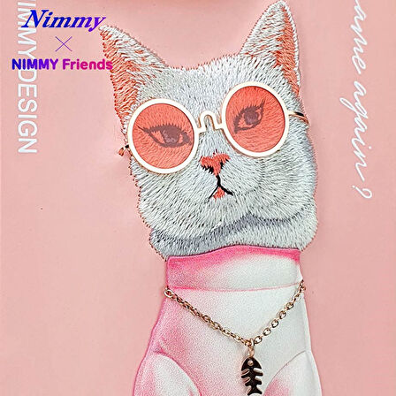iPhone 15 Pro Max Uyumlu 3D Gözlük Zincir White Kedi Nakış İşlemeli Kabartmalı Cool Glasses Kılıf