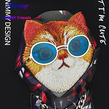 iPhone 15 Pro Uyumlu 3D Gözlük Zincir Hipster Kedi Nakış İşlemeli Kabartmalı Cool Glasses Kılıf