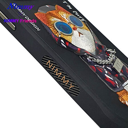 iPhone 15 Pro Uyumlu 3D Gözlük Zincir Hipster Kedi Nakış İşlemeli Kabartmalı Cool Glasses Kılıf