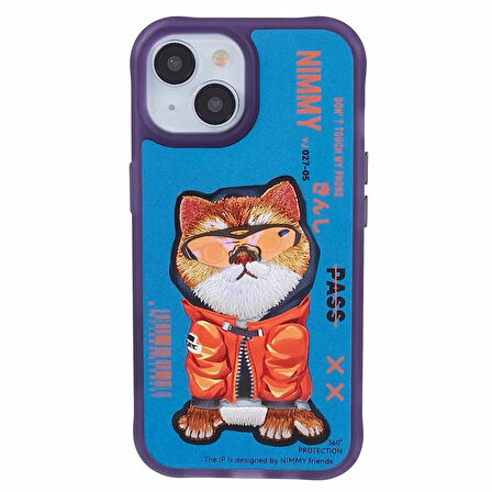 iPhone 15 Uyumlu 3D Gözlük Mont Kedi Detaylı Nakış İşlemeli Kabartmalı Dazzle Kılıf