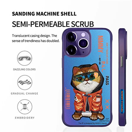 iPhone 15 Pro Max Uyumlu 3D Gözlük Mont Kedi Detaylı Nakış İşlemeli Kabartmalı Dazzle Kılıf