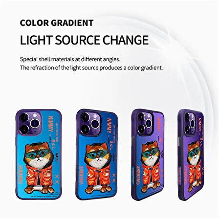 iPhone 15 Pro Max Uyumlu 3D Gözlük Mont Kedi Detaylı Nakış İşlemeli Kabartmalı Dazzle Kılıf