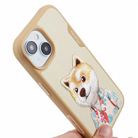 iPhone 15 Uyumlu 3D Kıyafet Shiba Detaylı Nakış İşlemeli Kabartmalı Fashion Pet Kılıf