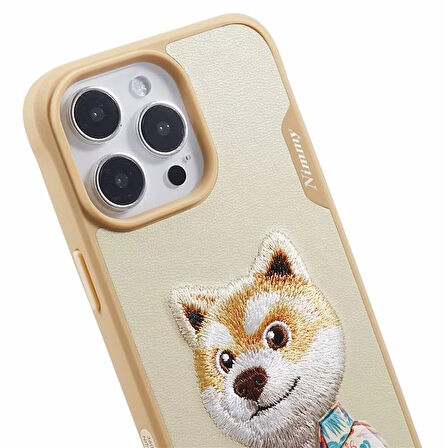 iPhone 15 Pro Max Uyumlu 3D Kıyafet Shiba Detaylı Nakış İşlemeli Kabartmalı Fashion Pet Kılıf