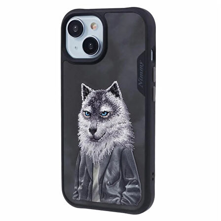 iPhone 15 Uyumlu 3D Kıyafet Kurt Detaylı Nakış İşlemeli Kabartmalı Fashion Pet Kılıf