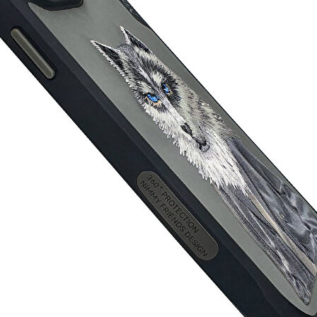 iPhone 15 Pro Max Uyumlu 3D Kıyafet Kurt Detaylı Nakış İşlemeli Kabartmalı Fashion Pet Kılıf