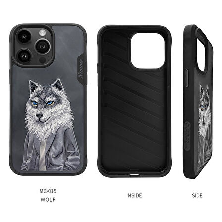 iPhone 15 Pro Max Uyumlu 3D Kıyafet Kurt Detaylı Nakış İşlemeli Kabartmalı Fashion Pet Kılıf