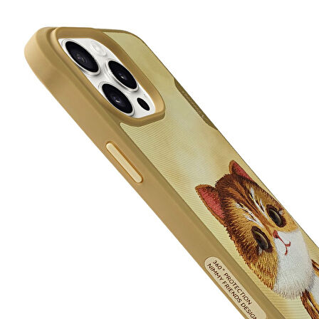 iPhone 15 Pro Uyumlu 3D Göz Golden Kedi Detaylı Gerçek Nakış İşlemeli Kabartmalı Big Eyes Kılıf
