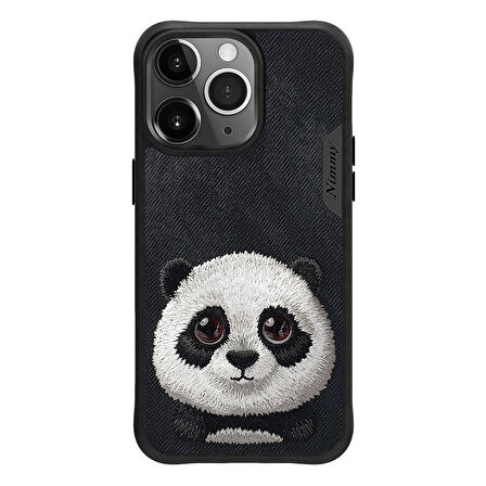iPhone 15 Pro Uyumlu 3D Göz Panda Detaylı Gerçek Nakış İşlemeli Kabartmalı Big Eyes Kılıf