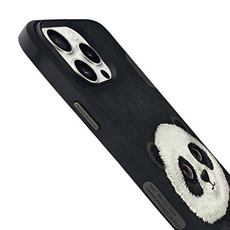 iPhone 15 Pro Max Uyumlu 3D Göz Panda Detaylı Gerçek Nakış İşlemeli Kabartmalı Big Eyes Kılıf