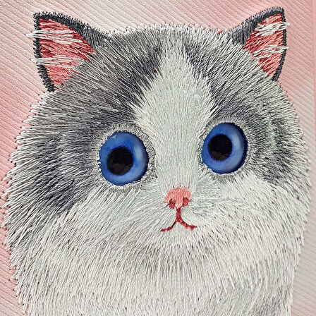 iPhone 15 Pro Uyumlu 3D Göz Kedi Detaylı Gerçek Nakış İşlemeli Kabartmalı Big Eyes Kılıf