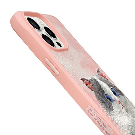 iPhone 15 Pro Uyumlu 3D Göz Kedi Detaylı Gerçek Nakış İşlemeli Kabartmalı Big Eyes Kılıf