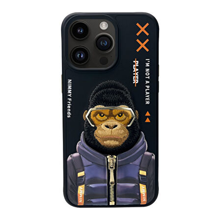 iPhone 15 Pro Max Uyumlu 3D Gözlük Fermuar Goril Detaylı Nakış İşlemeli Kabartmalı Cool Cute Kılıf