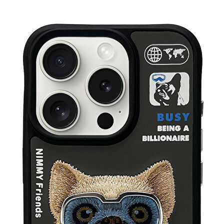 iPhone 15 Pro Uyumlu 3D Gözlük Fermuar Köpek Detaylı Nakış İşlemeli Kabartmalı Cool Cute Kılıf