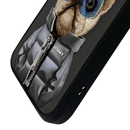 iPhone 15 Pro Max Uyumlu 3D Gözlük Fermuar Köpek Detaylı Nakış İşlemeli Kabartmalı Cool Cute Kılıf