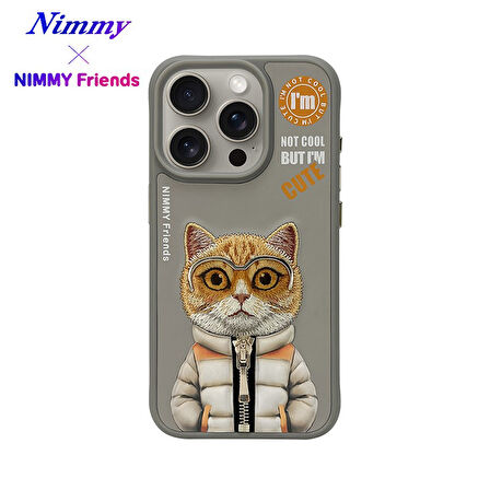 iPhone 15 Pro Uyumlu 3D Gözlük Fermuar Hipster Kedi Nakış İşlemeli Kabartmalı Cool Cute Kılıf