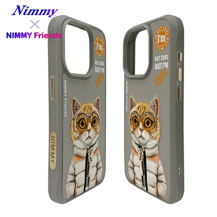 iPhone 15 Pro Uyumlu 3D Gözlük Fermuar Hipster Kedi Nakış İşlemeli Kabartmalı Cool Cute Kılıf