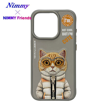 iPhone 15 Pro Max Uyumlu 3D Gözlük Fermuar Hipster Kedi Nakış İşlemeli Kabartmalı Cool Cute Kılıf