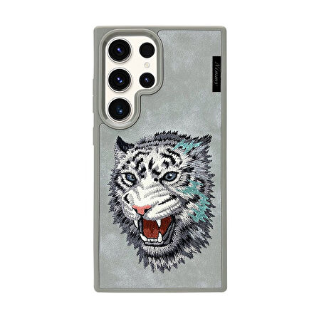 Samsung S24 Uyumlu Uyumlu Gerçek Nakış İşlemeli Kaplan Desenli Raptor Kılıf
