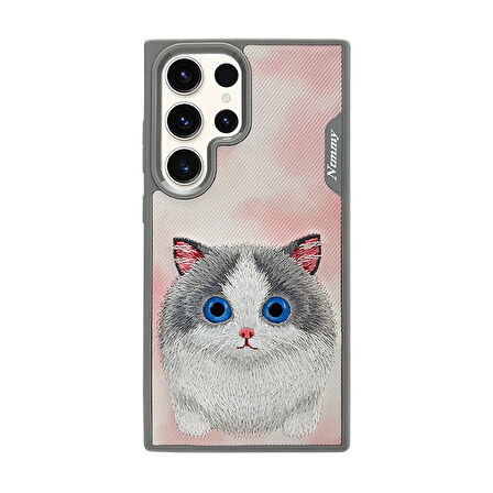 Samsung S24 Ultra Uyumlu 3D Göz Kedi Detaylı Gerçek Nakış İşlemeli Kabartmalı Big Eyes Kılıf