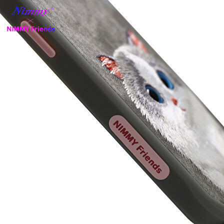 iPhone 15 Pro Max Uyumlu 3D Göz Gray Kedi Detaylı Gerçek Nakış İşlemeli Kabartmalı Big Eyes Kılıf