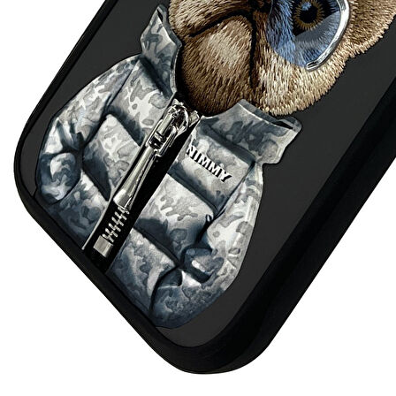 iPhone 16 Pro Max Uyumlu 3D Gözlük Fermuar Köpek Detaylı Nakış İşlemeli Kabartmalı Cool Cute Kılıf