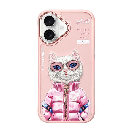 iPhone 16 Uyumlu 3D Gözlük Fermuar Beauty Kedi Detaylı Nakış İşlemeli Kabartmalı Cool Cute Kılıf