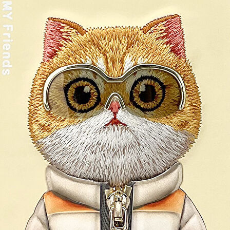 iPhone 16 Pro Uyumlu 3D Gözlük Fermuar Hipster Kedi Nakış İşlemeli Kabartmalı Cool Cute Kılıf