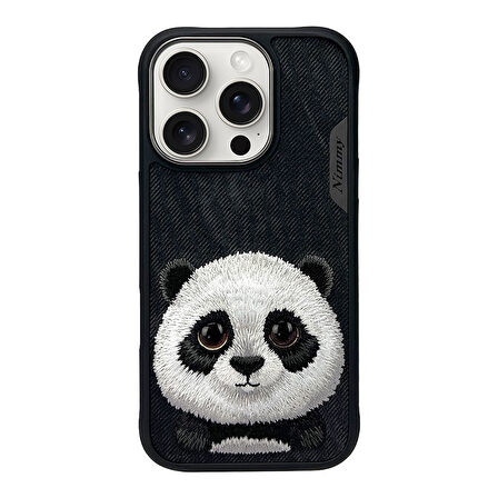 iPhone 16 Pro Uyumlu 3D Göz Panda Detaylı Gerçek Nakış İşlemeli Kabartmalı Big Eyes Kılıf