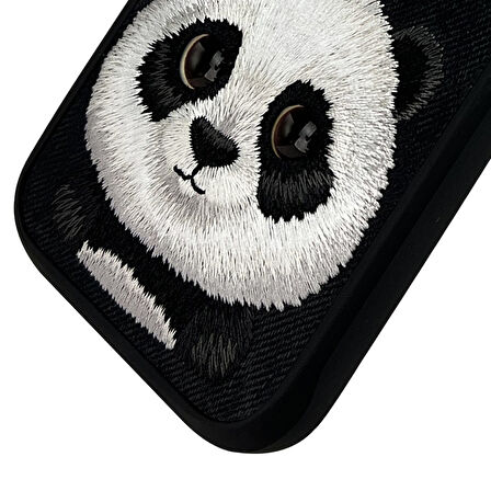 iPhone 16 Pro Uyumlu 3D Göz Panda Detaylı Gerçek Nakış İşlemeli Kabartmalı Big Eyes Kılıf