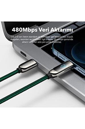 20w Usb-C To Lightning Dijital Ekranlı Hızlı Şarj Kablosu 1.2m (Rosstech Türkiye Garantili)